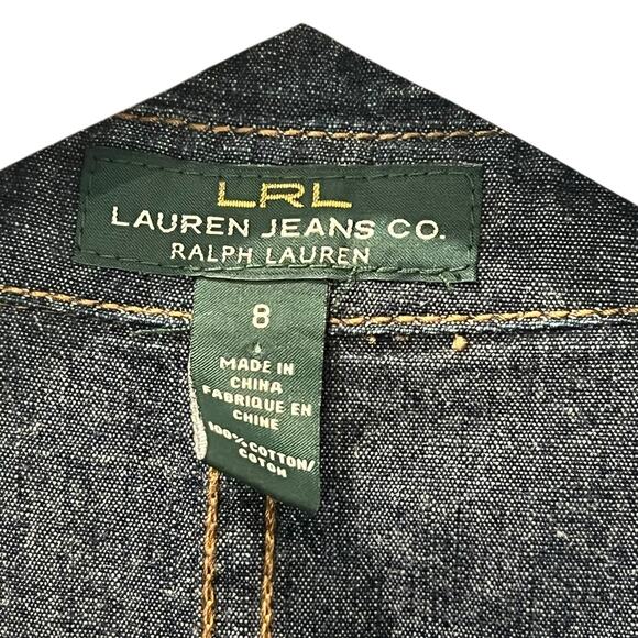 Ralph Lauren LRL Lauren Jeans Blue Denim Dress Military Size 8 Midi Short Sleeve - Picture 10 of 12